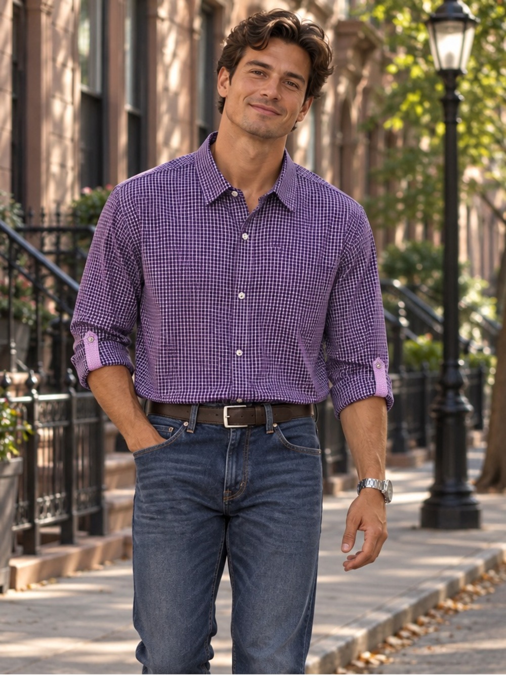 NWOT TED BAKER Shirt Mens 7 US 3XL Fits XL Roll Tab Sleeves Flip Cuff Check NEW